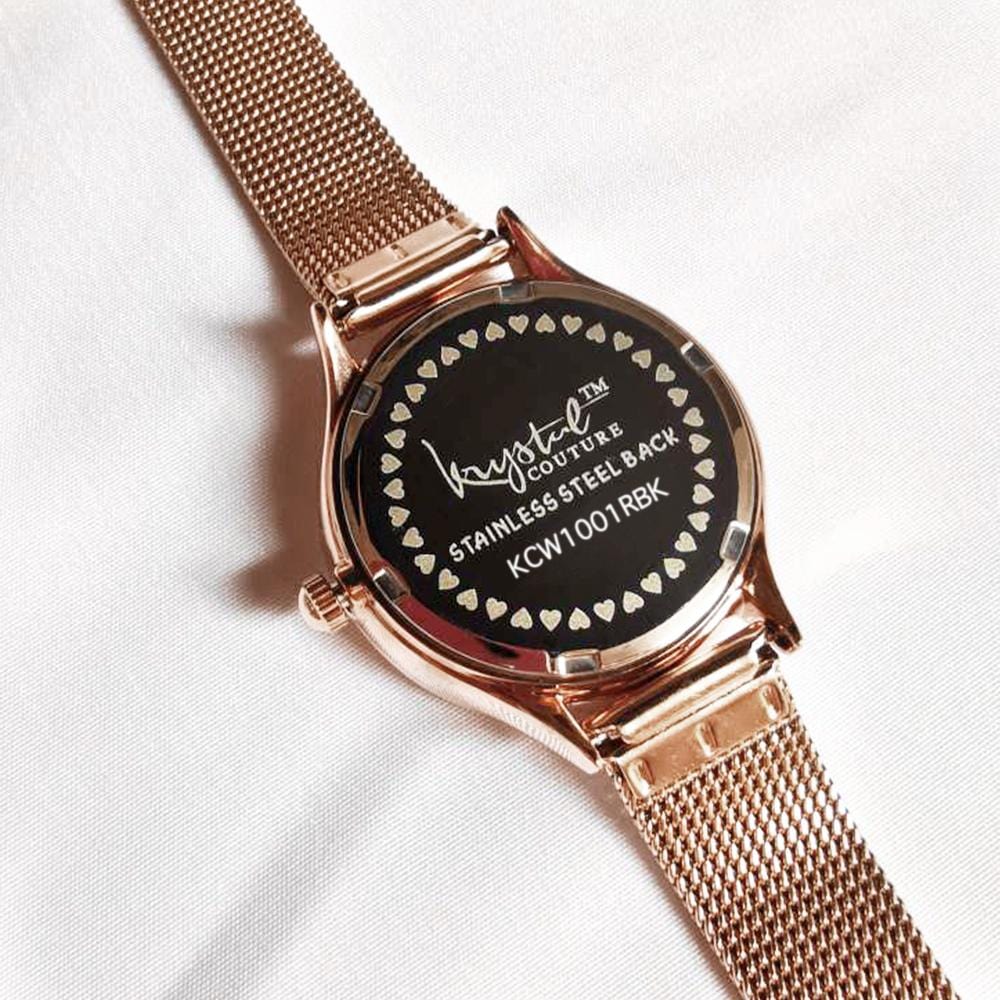 Krystal Couture Geometric Mineral Glass Feat Swarovski¨ Crystal Watch Rose Gold Black - Brilliant Co