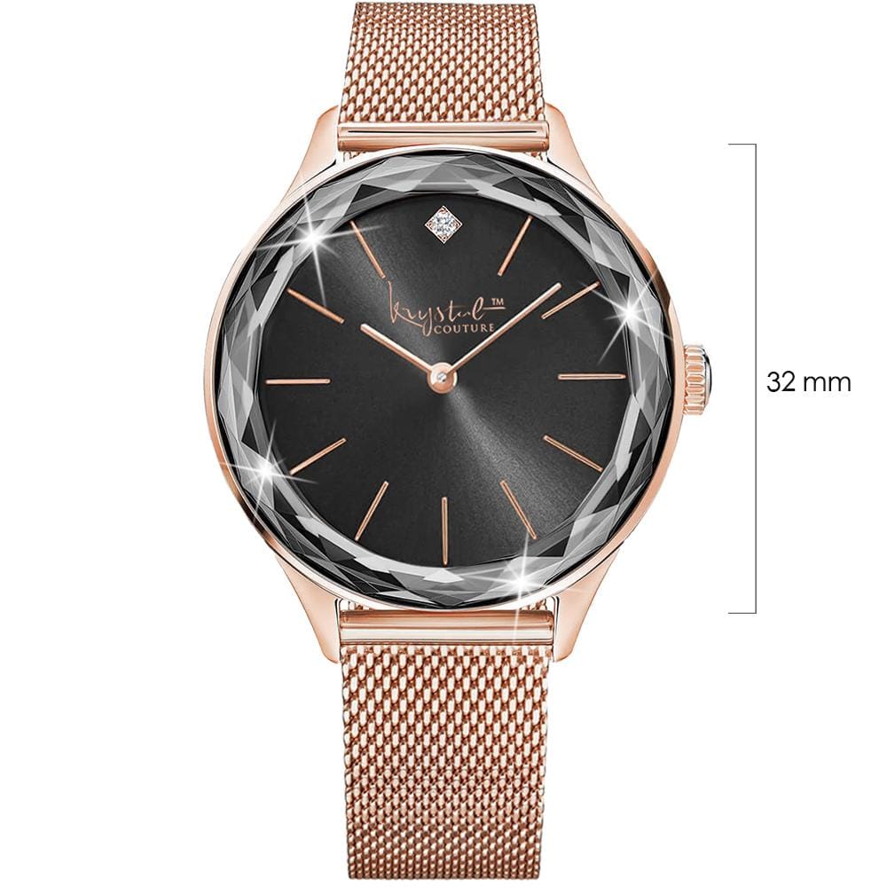 Krystal Couture Geometric Mineral Glass Feat Swarovski® Crystal Watch Rose Gold Black - Brilliant Co