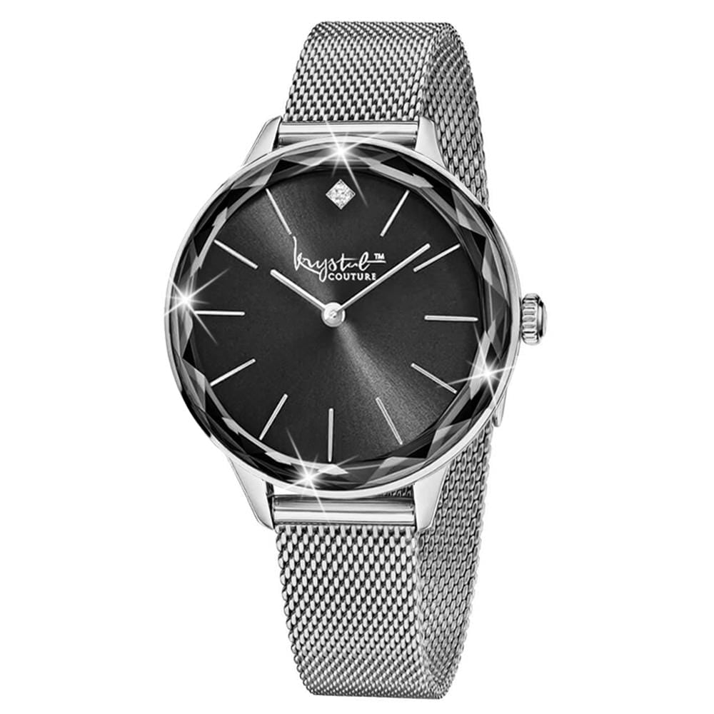 Krystal Couture Geometric Mineral Glass Feat Swarovski® Crystal Watch White Gold Black - Brilliant Co