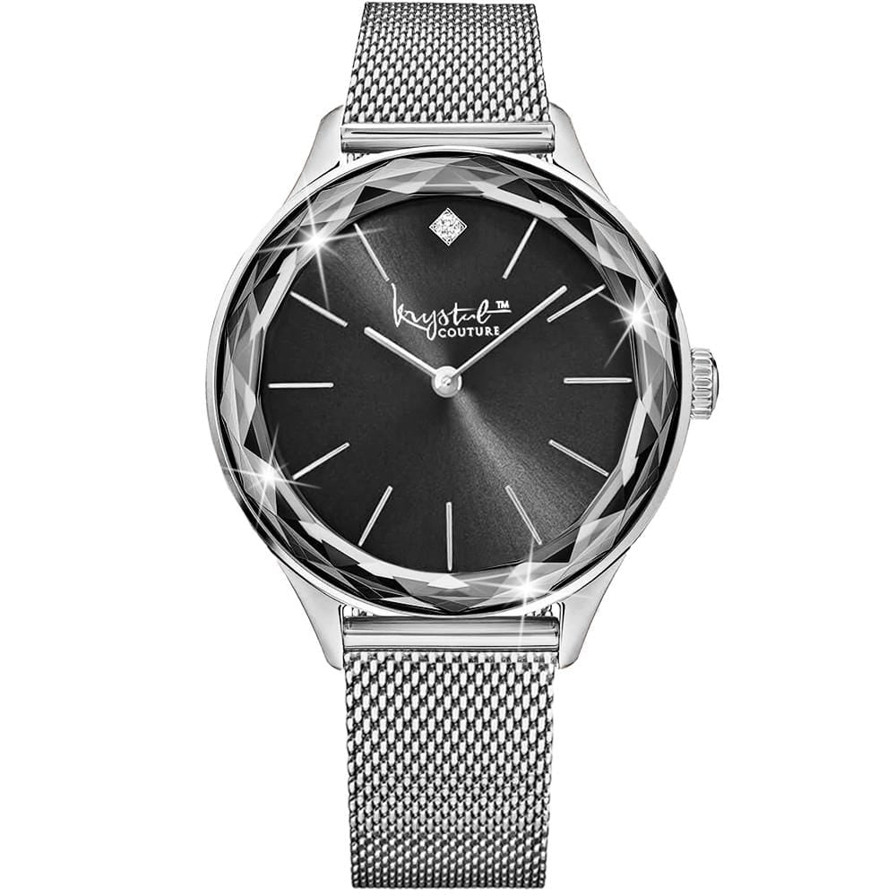 Krystal Couture Geometric Mineral Glass Feat Swarovski® Crystal Watch White Gold Black - Brilliant Co