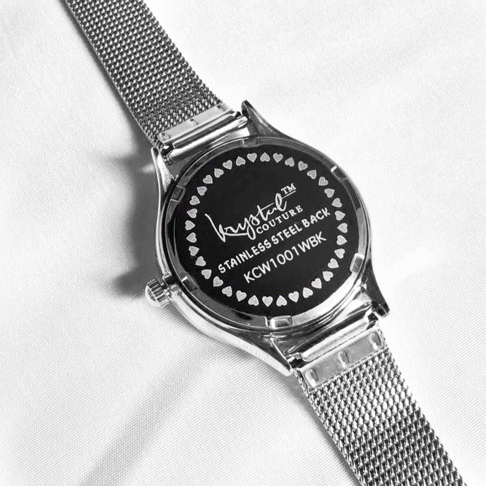 Krystal Couture Geometric Mineral Glass Feat Swarovski® Crystal Watch White Gold Black - Brilliant Co