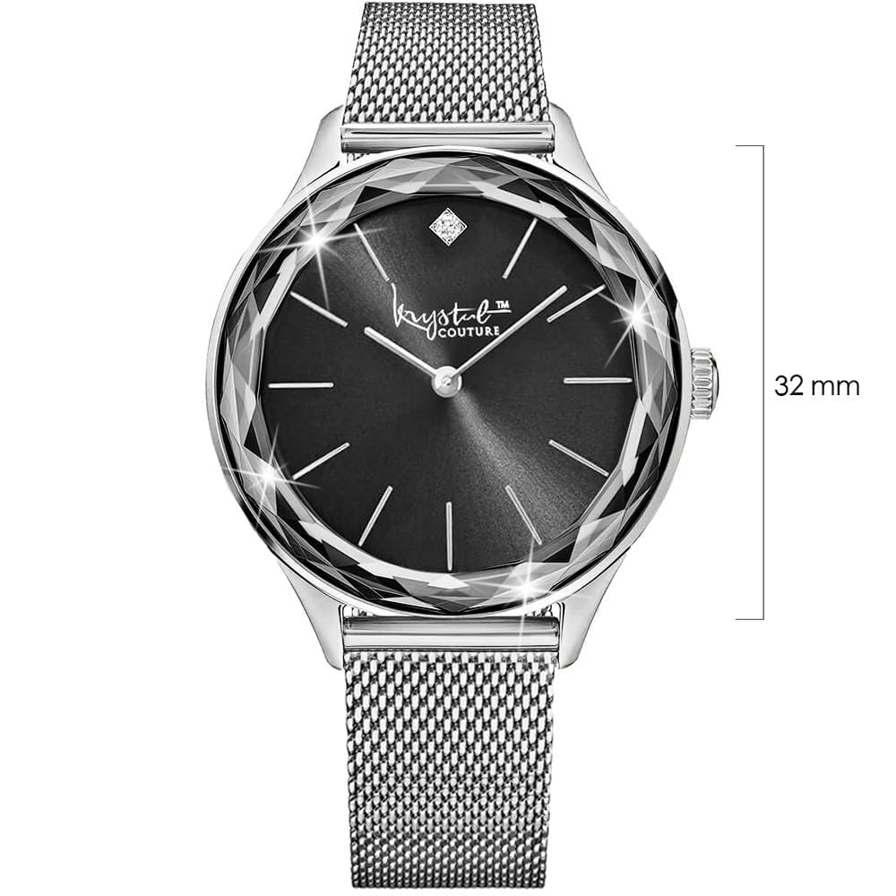 Krystal Couture Geometric Mineral Glass Feat Swarovski® Crystal Watch White Gold Black - Brilliant Co