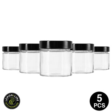 Lemon & Lime 240ML SOHO GLASS PRESERVE JAR WITH BLACK LID 5PCS