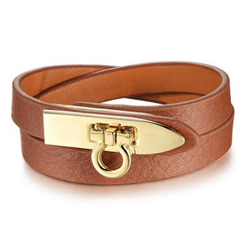 Genuine Cow Leather Wrap Bracelet With 18K Gold Buckle