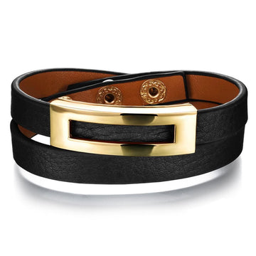 Genuine Cow Leather Wrap Bracelet With 18K Gold Buckle