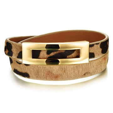 Genuine Cow Leather Wrap Bracelet With 18K Gold Buckle