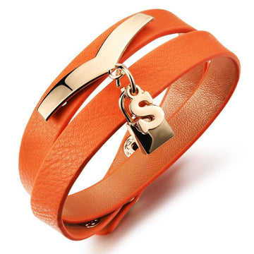 Genuine Cow Leather Wrap Bracelet With Letter 'S'