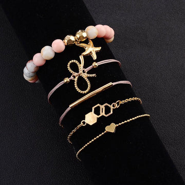 Bohemian 5-Piece Charm Bead Bracelet Set