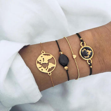 Bohemian 4-Piece Charm Bead Bracelet Set
