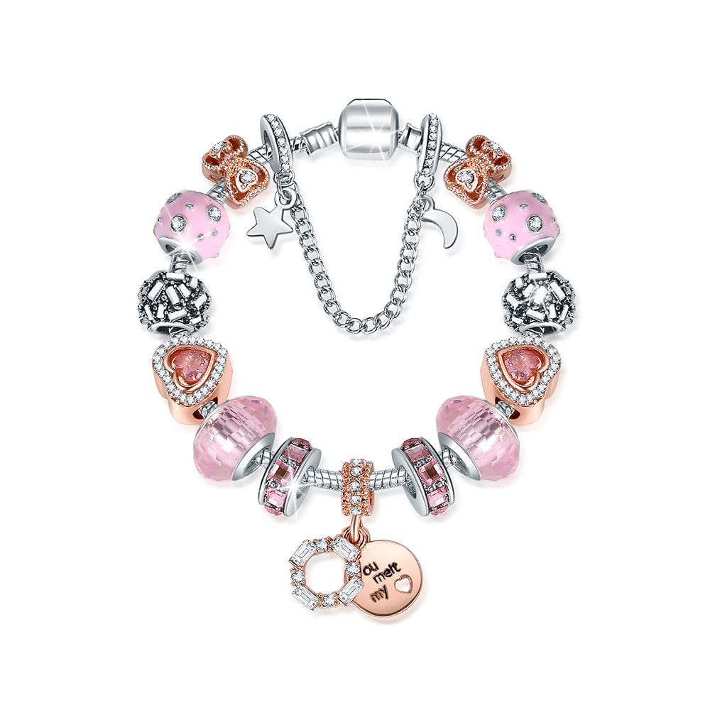 Pandora Inspired Full Set Beaded Charm Bracelet - Pink