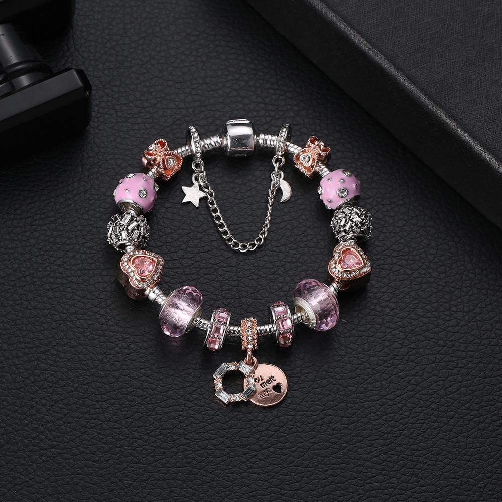 Pandora Inspired Full Set Beaded Charm Bracelet Pink