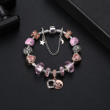 Pandora Inspired Full Set Beaded Charm Bracelet - Pink