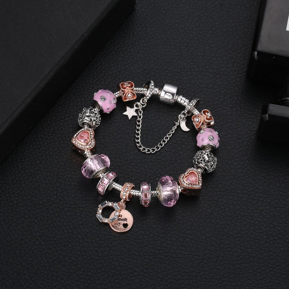 Pandora Inspired Full Set Beaded Charm Bracelet - Pink