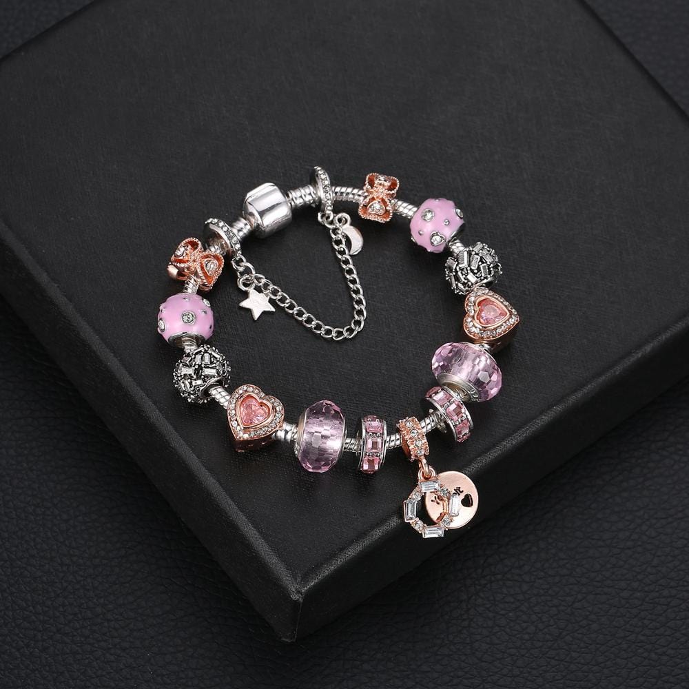 Pandora Inspired Full Set Beaded Charm Bracelet - Pink