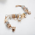 Pandora Inspired Full Set Beaded Charm Bracelet - White/ Gold