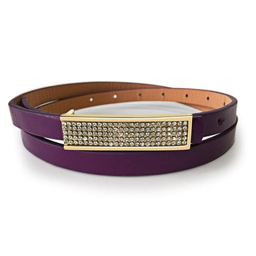 Leather Belt With Gold Buckle Purple - Brilliant Co