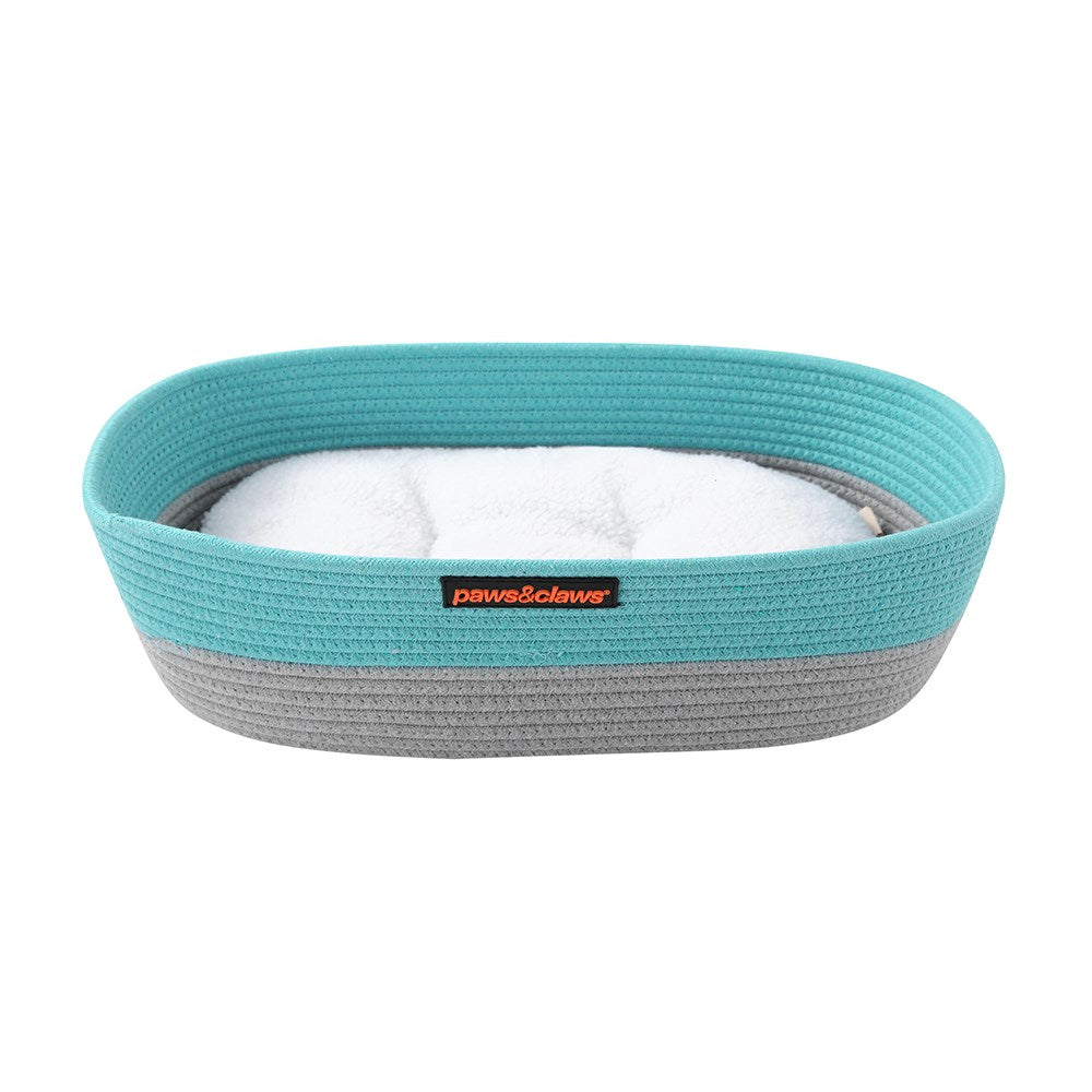Paws & Claws COTTON WOVEN BASKET CAT BED W/ CUSHION 40X32X13CM