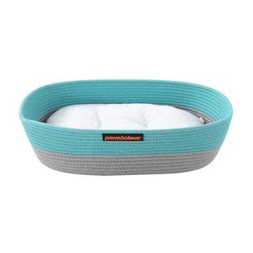 Paws & Claws COTTON WOVEN BASKET CAT BED W/ CUSHION 40X32X13CM