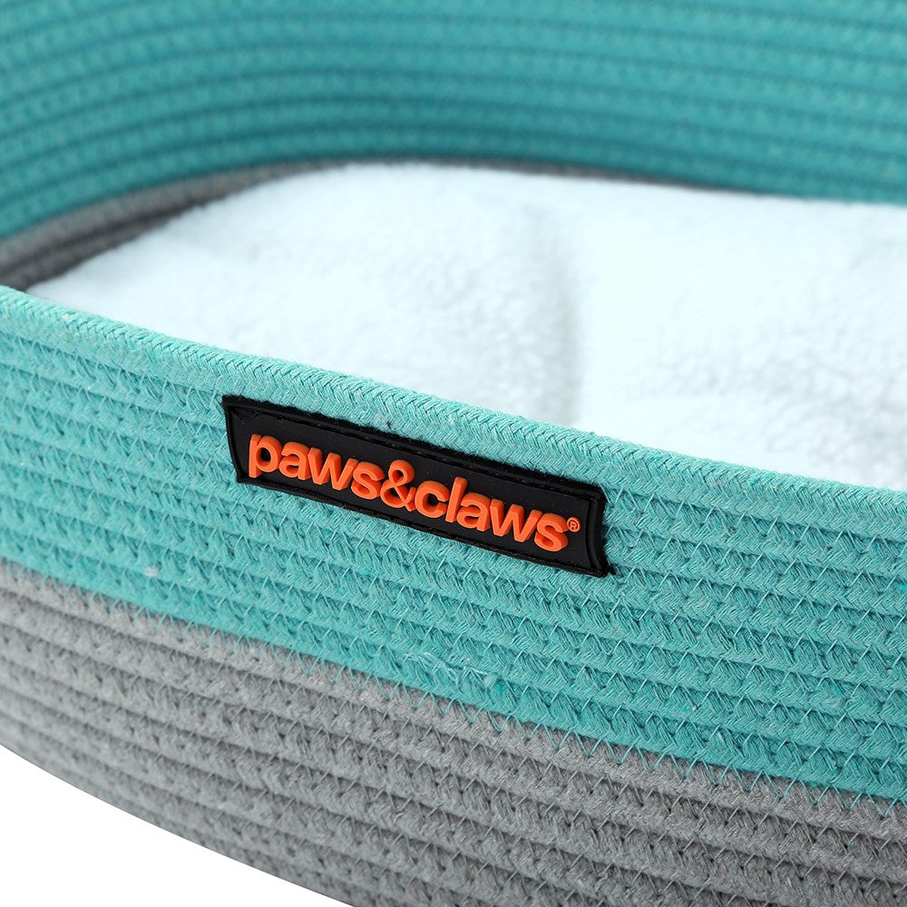 Paws & Claws COTTON WOVEN BASKET CAT BED W/ CUSHION 40X32X13CM