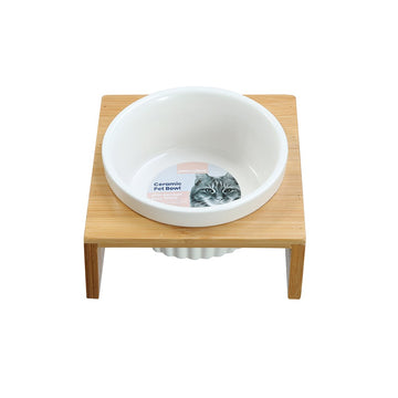 Paws & Claws 300ML CERAMIC PET CAT BOWL BAMBOO BASE