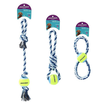 Paws & Claws  BLUE ROPE & TENNIS BALL TUGGER 3PCS - Brilliant Co