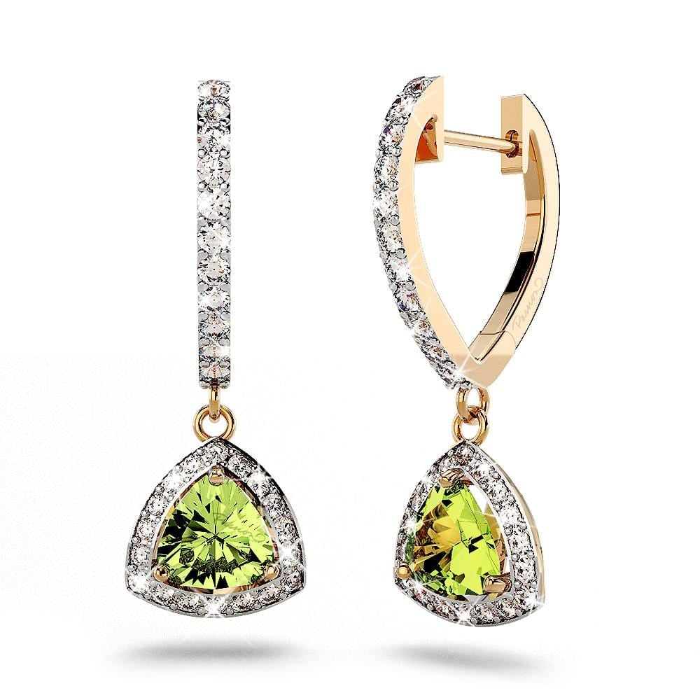 14ct Yellow Gold 1.60ct Peridot & 0.40ct Diamond  Drop Earrings