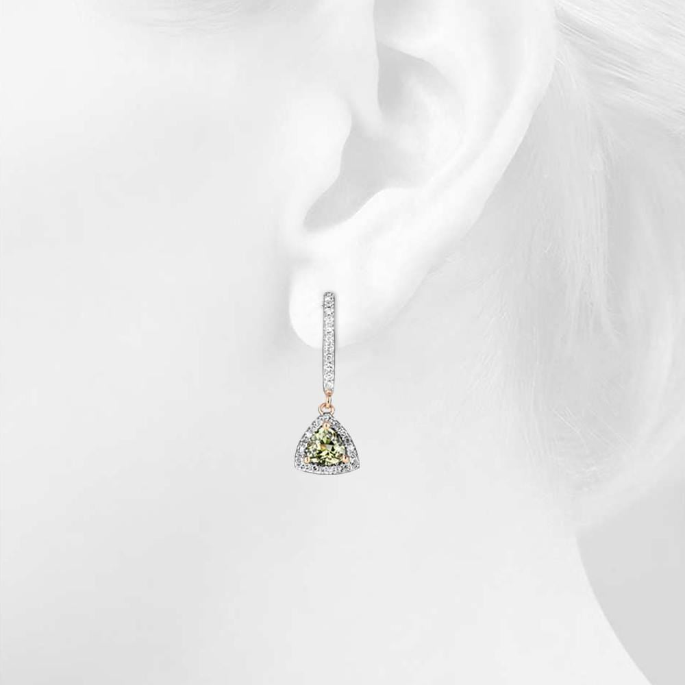 14ct Yellow Gold 1.60ct Peridot & 0.40ct Diamond  Drop Earrings
