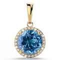 2.80ct Intense Blue Topaz 0.15ct Diamonds 14ct Yellow Gold Pendant