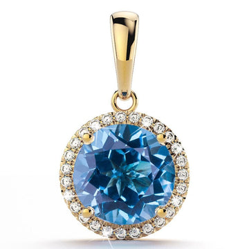2.80ct Intense Blue Topaz 0.15ct Diamonds 14ct Yellow Gold Pendant