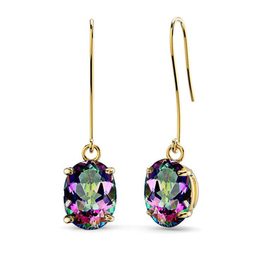 9ct Yellow Gold 1.80ct Oval Mystic Topaz Drop Earrings
