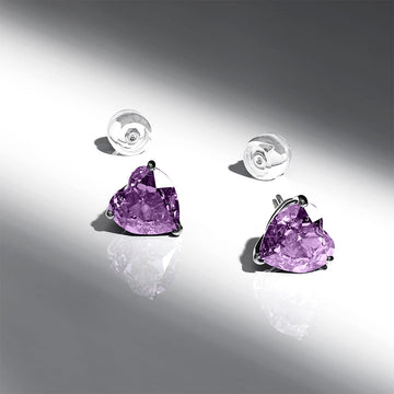 Heart of Amethyst Stud Earrings Encased in 18k White Gold