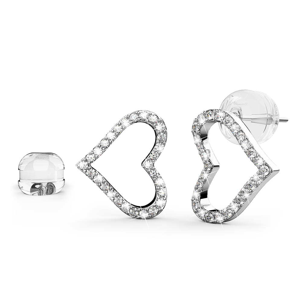 Infinite Heartbeat Diamond Stud Earrings Encased in 18k White Gold