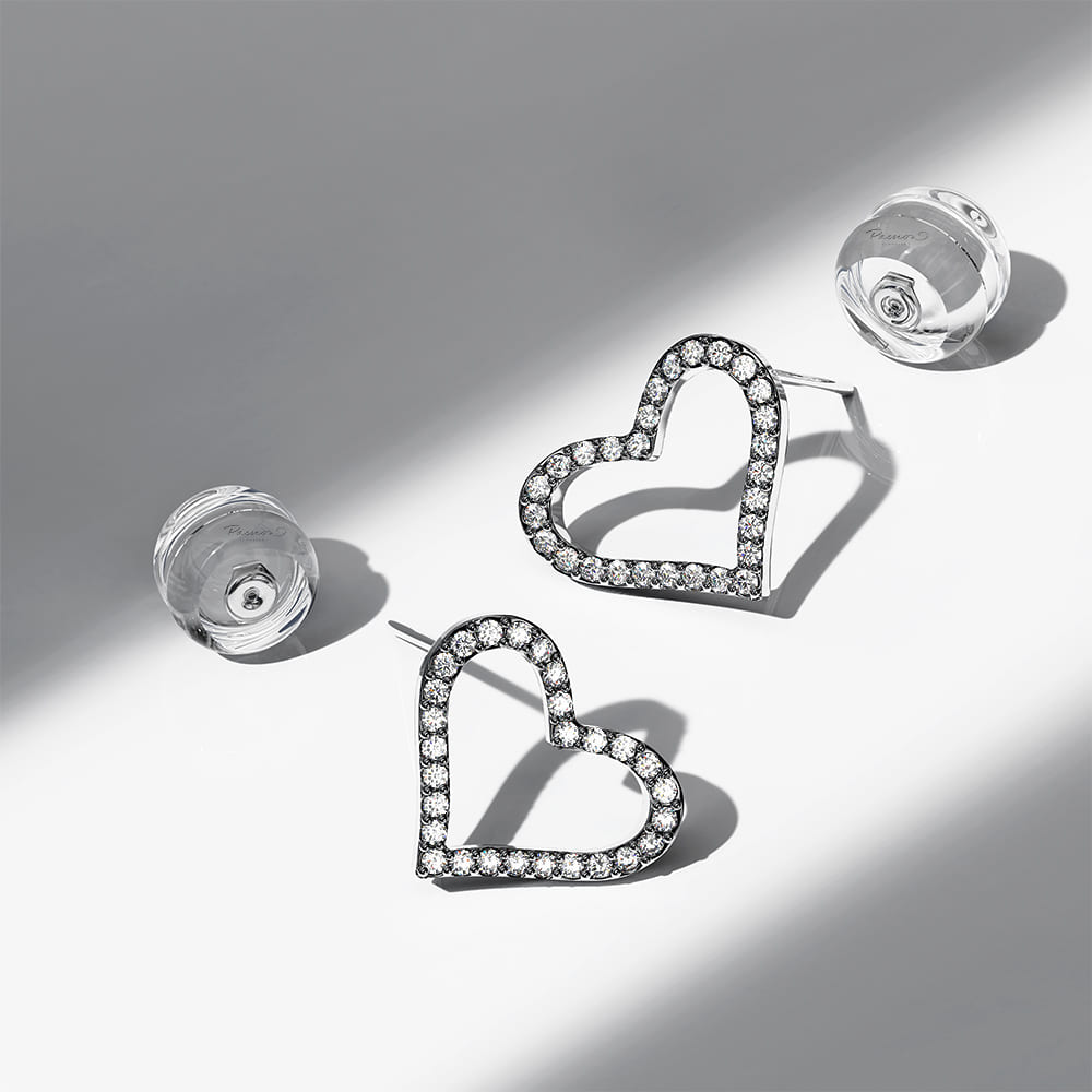Infinite Heartbeat Diamond Stud Earrings Encased in 18k White Gold