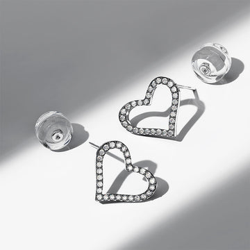 Infinite Heartbeat Diamond Stud Earrings Encased in 18k White Gold