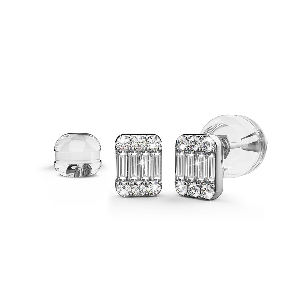 Regal Symmetry Diamond Stud Earrings Encased in 18k White Gold
