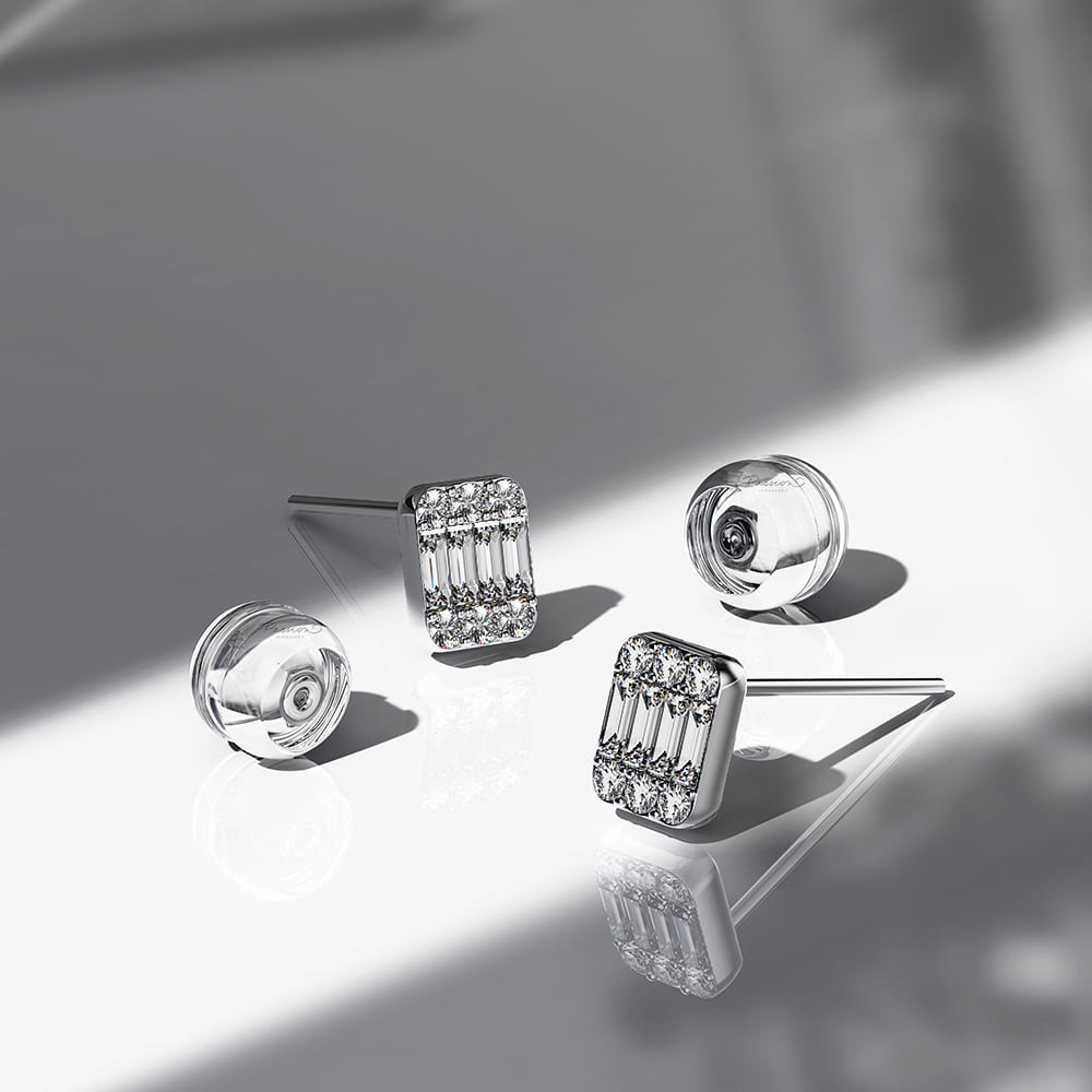 Regal Symmetry Diamond Stud Earrings Encased in 18k White Gold