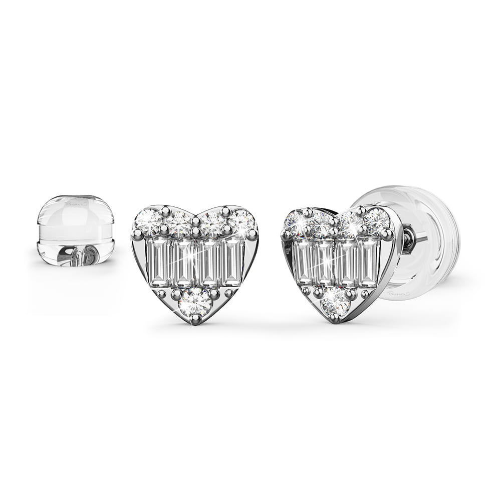 Regal Pulse Diamond Stud Earrings Encased in 18k White Gold