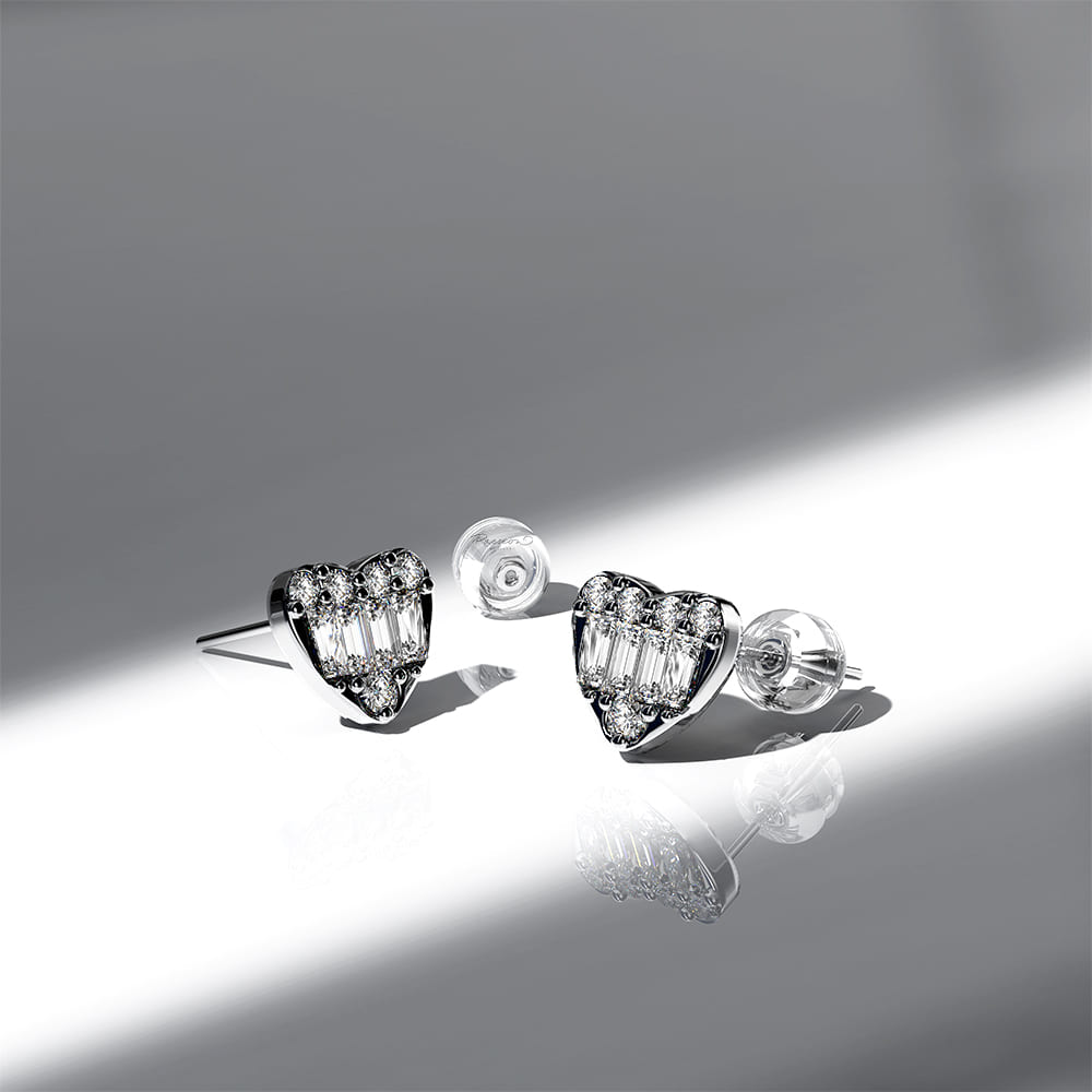 Regal Pulse Diamond Stud Earrings Encased in 18k White Gold
