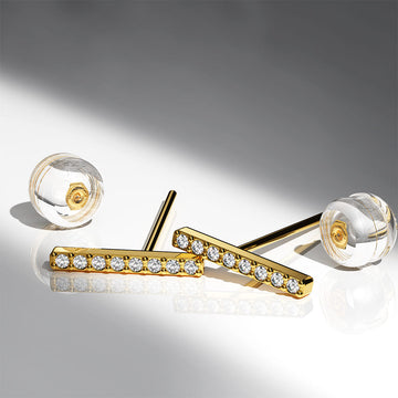 Radiant Accents Diamond Stud Earrings Encased in 18k Gold