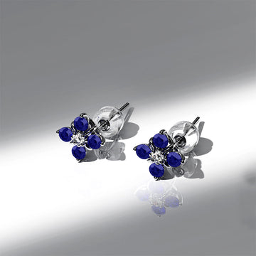 Blue Sapphire Cosmos Diamond Stud Earrings Encased in 18k White Gold