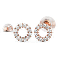 Delicate Diamond Halo Stud Earrings Encased in 18k Rose Gold