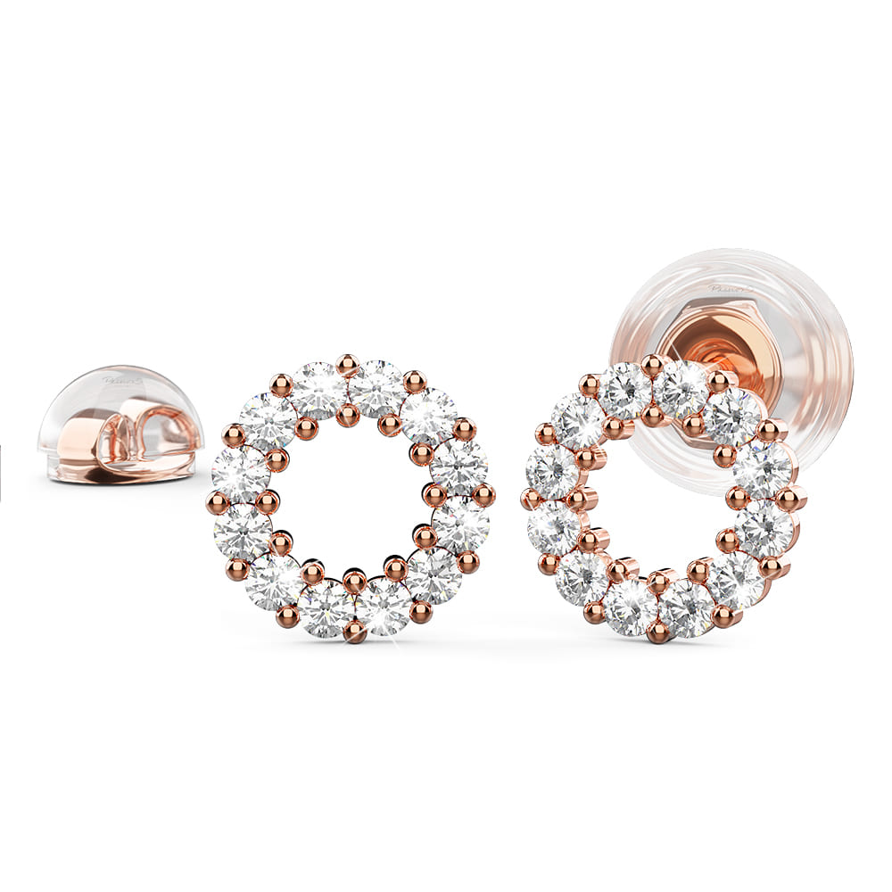 Delicate Diamond Halo Stud Earrings Encased in 18k Rose Gold