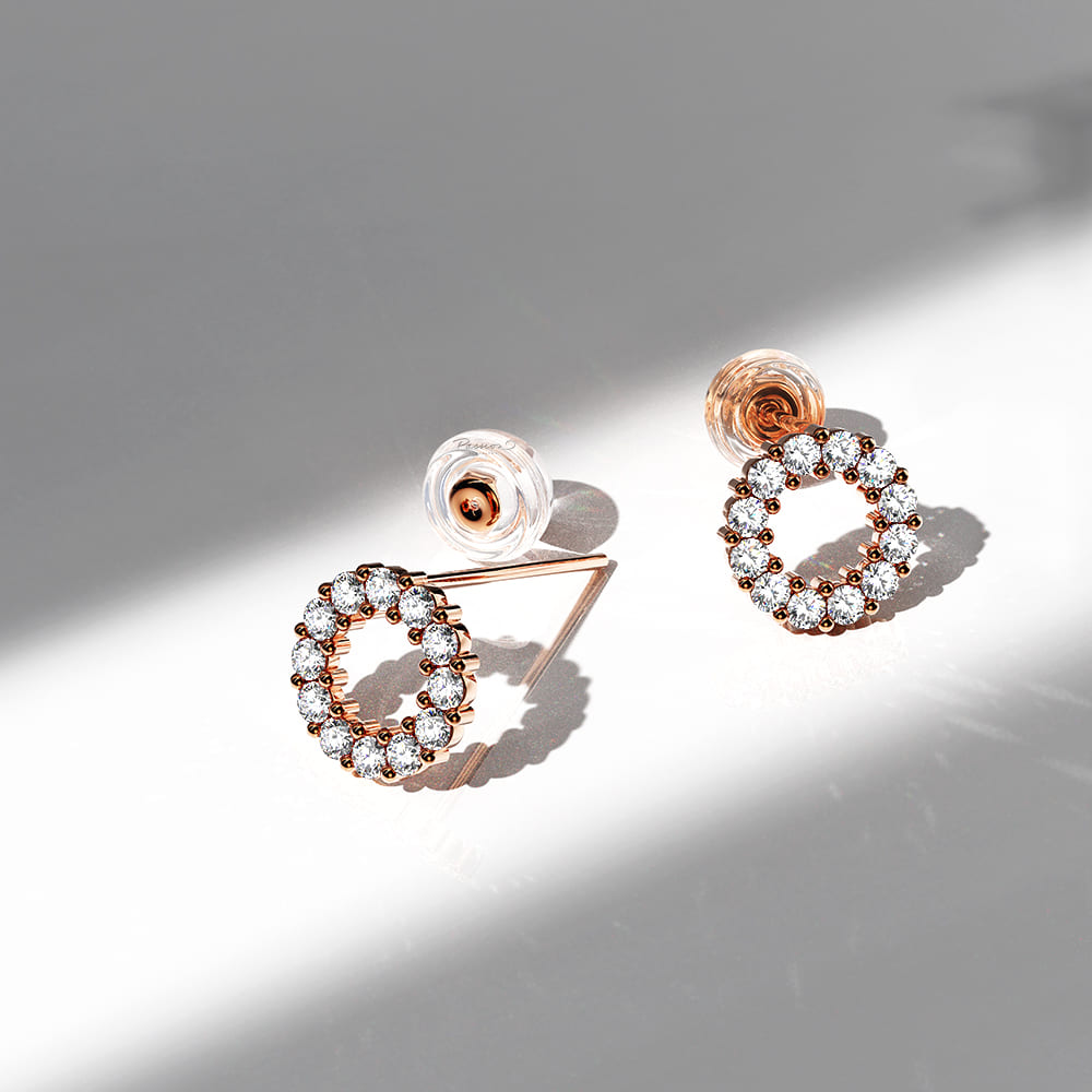 Delicate Diamond Halo Stud Earrings Encased in 18k Rose Gold