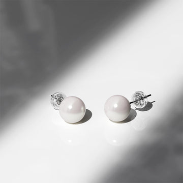 Eternal Akoya Pearl Stud Earrings Encased in 18k White Gold