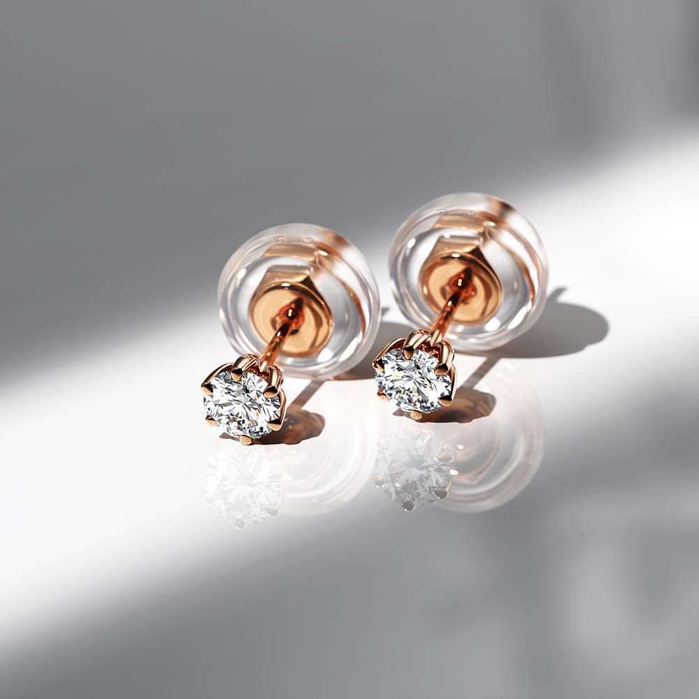 0.1ct Starlit Solitaire Diamond Stud Earrings Encased in 18k Rose Gold