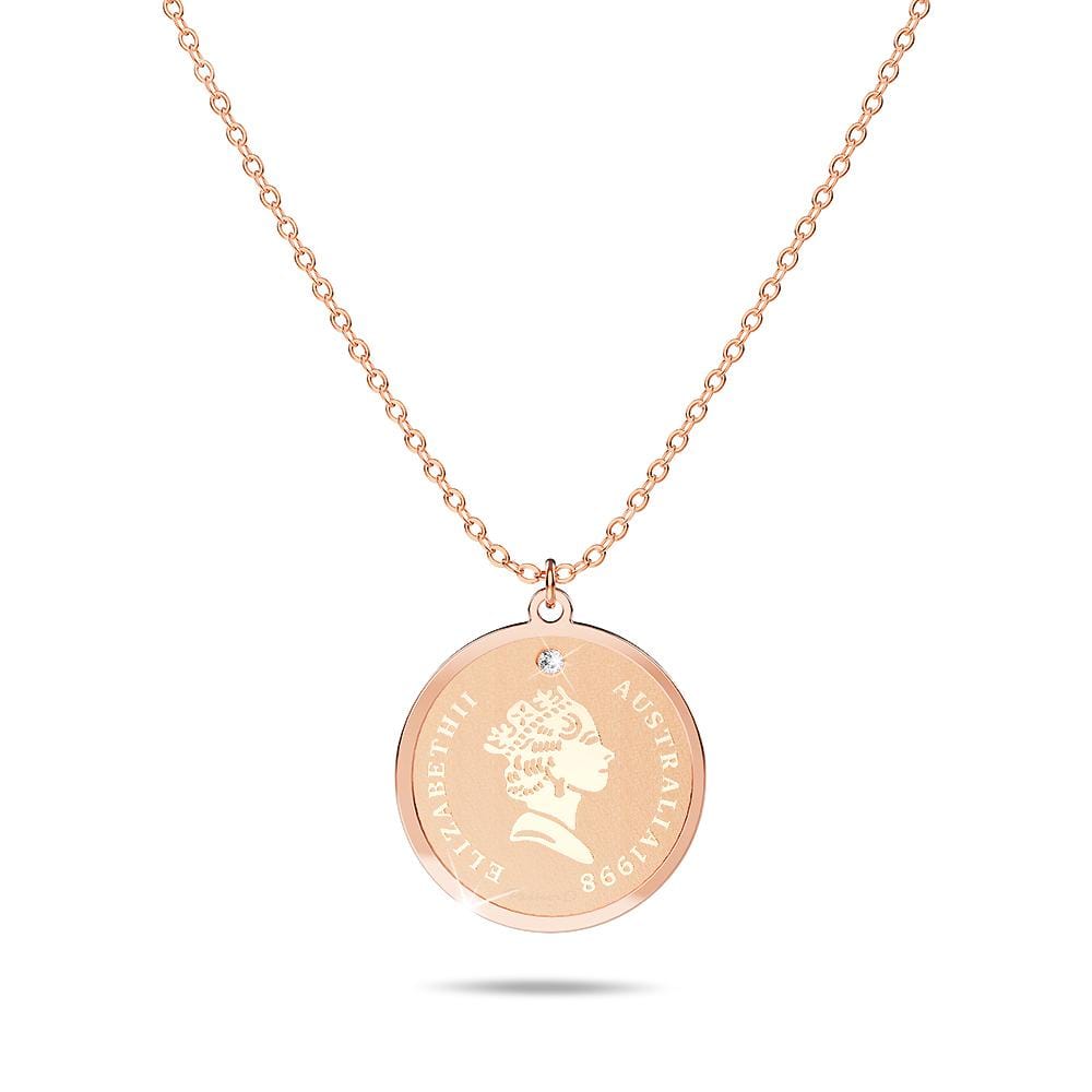 Genuine Single Diamond Set Queen E Medallion Necklace Rose Gold Titanium