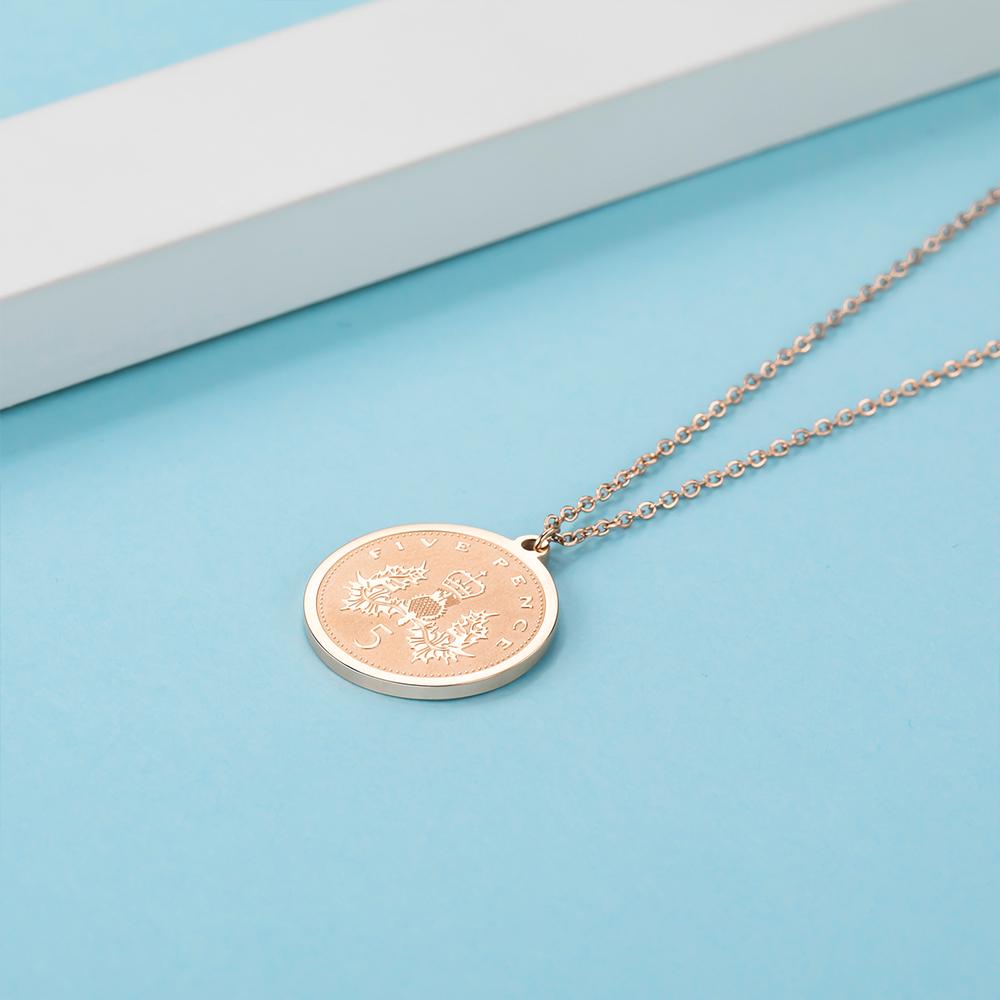 Genuine Single Diamond Set Queen E Medallion Necklace Rose Gold Titanium