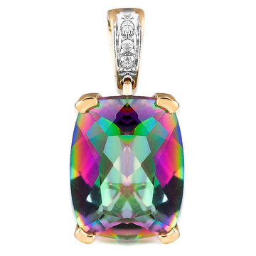 9ct Yellow Gold 10ct Massive Mystic Topaz & Diamond Pendant
