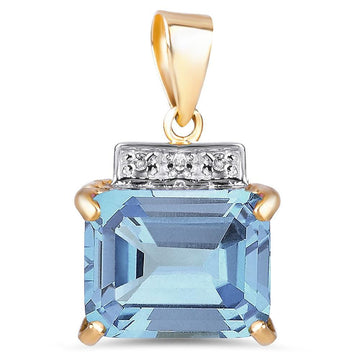 9ct Yellow Gold Octagon Blue Topaz & Diamond Pendant