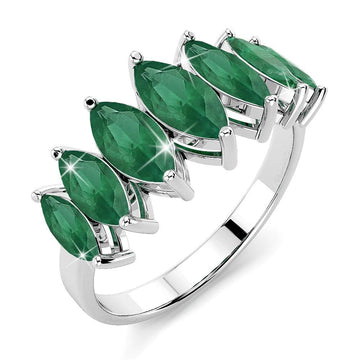 Solid Sterling Silver with 7pcs Marquise Cut Emerald Ring